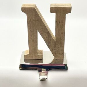 Wooden Letter N Stocking Holder‎ Hanger Heavy Silver Metal Base Hook